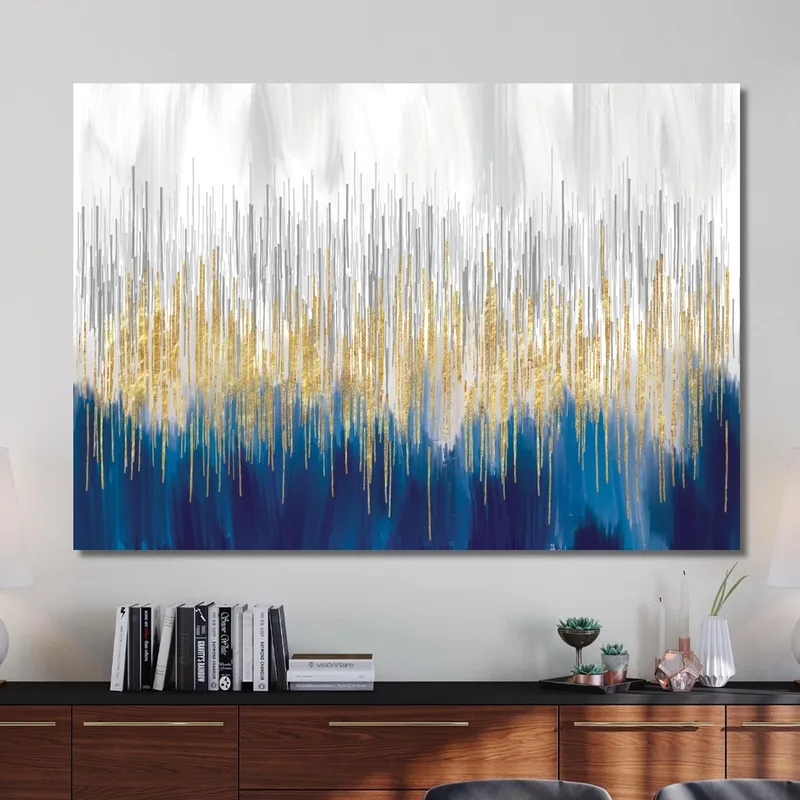 Quadro Astratto Blu Oro Bianco Elegante Moderno