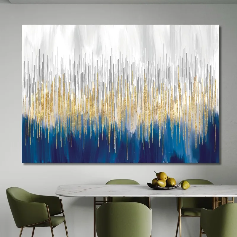 Quadro Astratto Blu Oro Bianco Elegante Moderno
