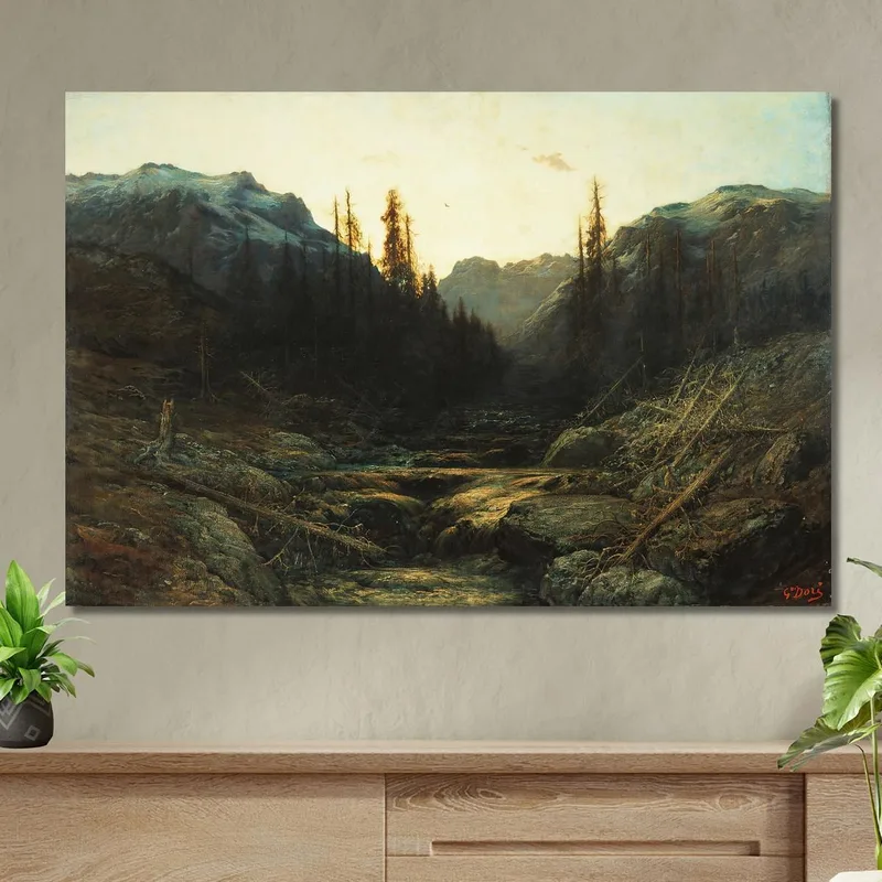 Ruisseau Dans Les Montagnes Au Crépuscule Doré Gustave