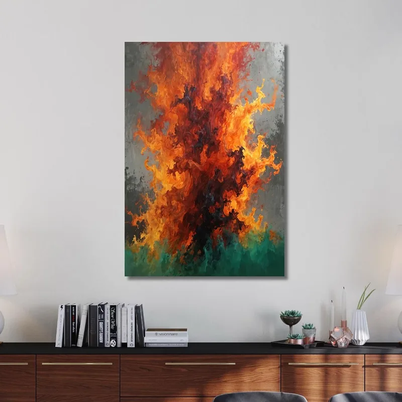 Quadro Astratto Con Fiamme Rosse E Arancioni