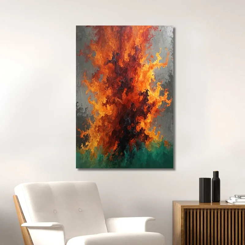 Quadro Astratto Con Fiamme Rosse E Arancioni