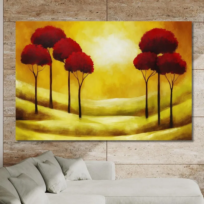 Quadro Paesaggio Astratto Con Alberi Rossi