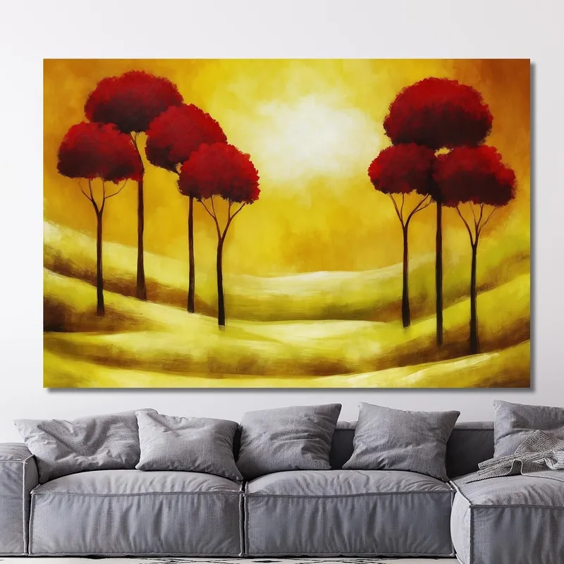 Quadro Paesaggio Astratto Con Alberi Rossi