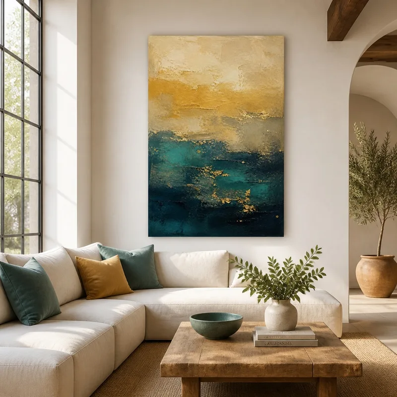 Texture Astratta Oro e Verde Teal quadro moderno su tela