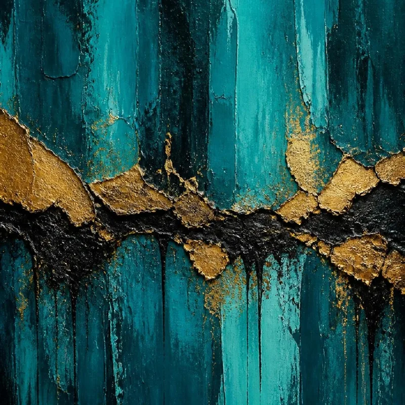 Toile artistique texture abstraite vert émeraude et or