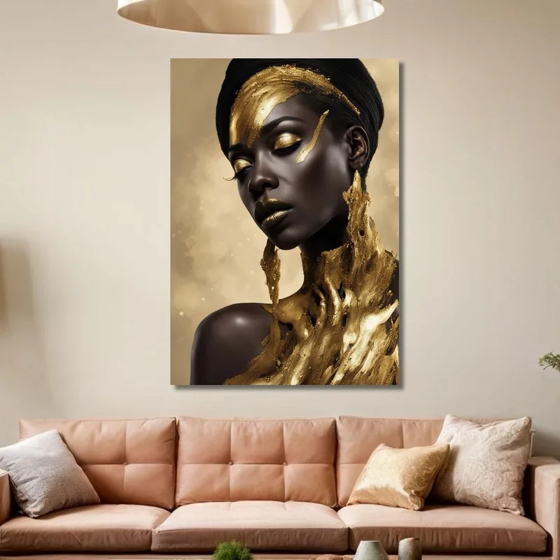 Quadro Donna Africana Con Dettagli Dorati Fluidi Raffinatezza E Modernità