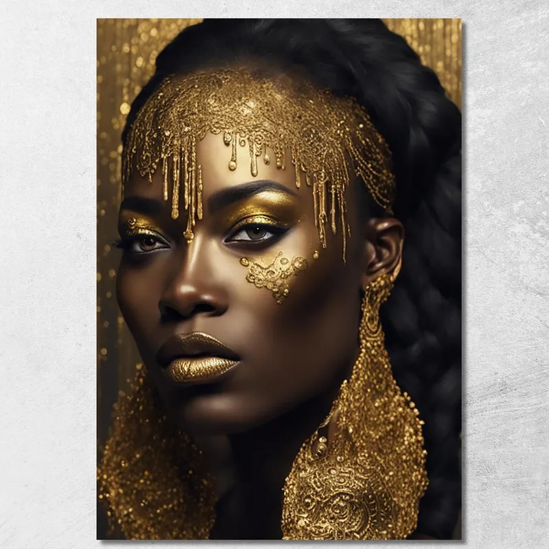 Quadro Donna Africana Con Dettagli Dorati Ritratto Elegante E Raffinato quadro stampa su tela