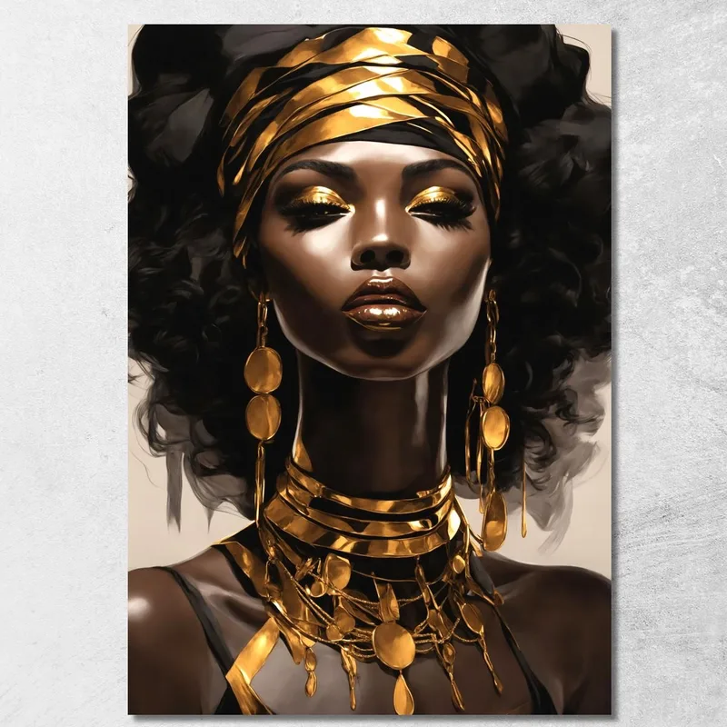Quadro Donna Africana Con Gioielli Dorati Eleganza Etnica quadro stampa su tela