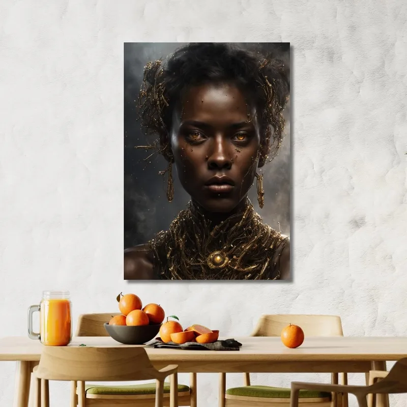 Afrikanische Frau Malt Mit Goldenen Ornamenten Geheimnis Und Luxus