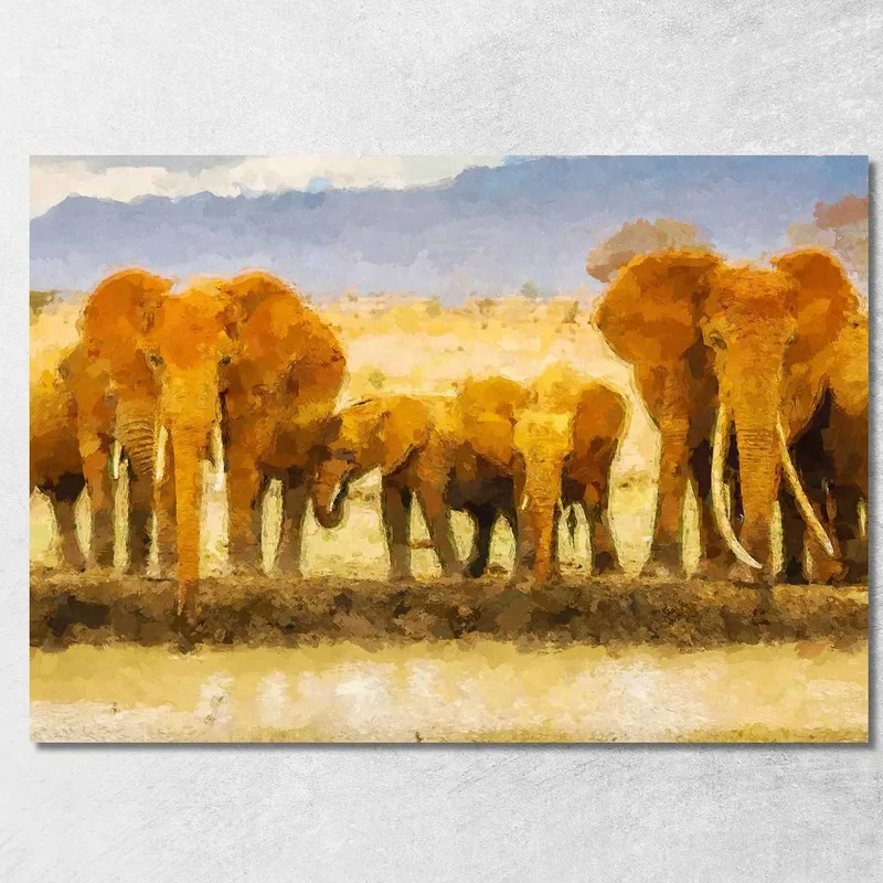 Quadro Famiglia Di Elefanti Africani Unione E Forza Nella Savana quadro stampa su tela