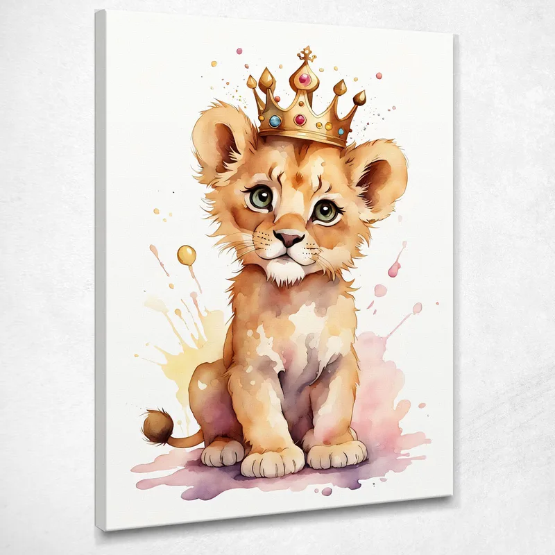 Quadro Per Cameretta Neonato, Decorazione, Cucciolo Di Leone Con Corona Regale quadro stampa su tela