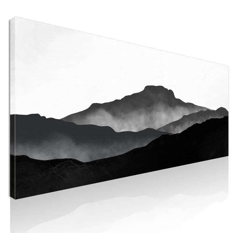 Quadro Paesaggio Astratto Paesaggio Montuoso Nebbioso Nero E Grigio Minimalista quadro stampa su tela