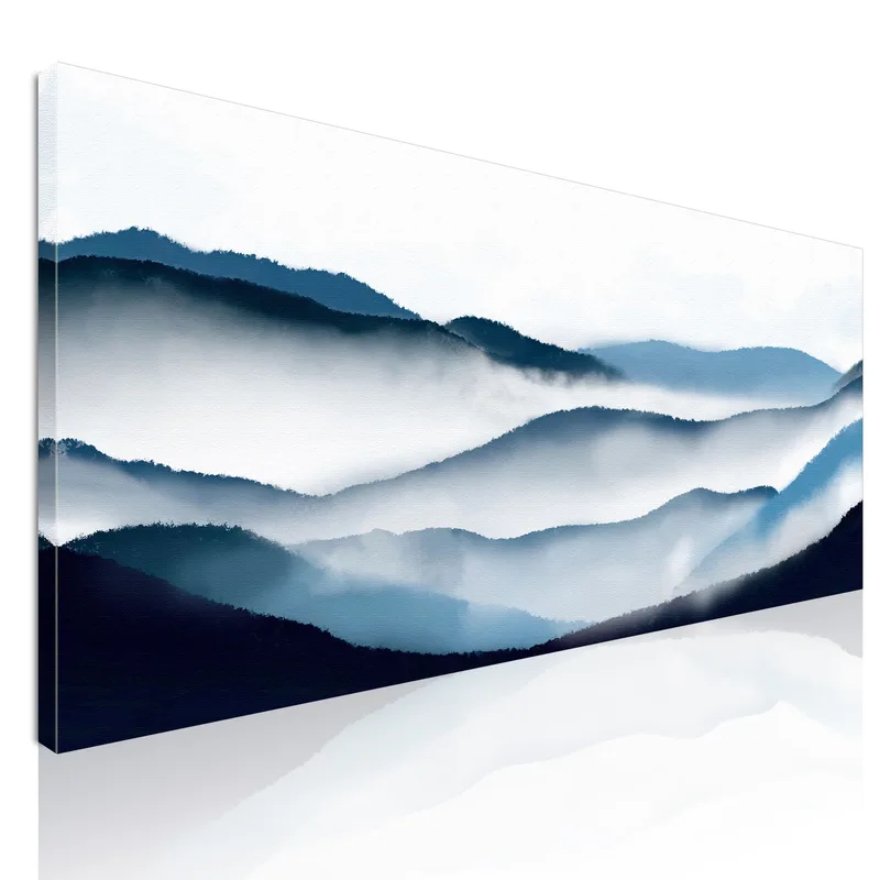 Quadro Paesaggio Astratto Arte Paesaggio Montuoso Blu Con Nebbia E Colline quadro stampa su tela