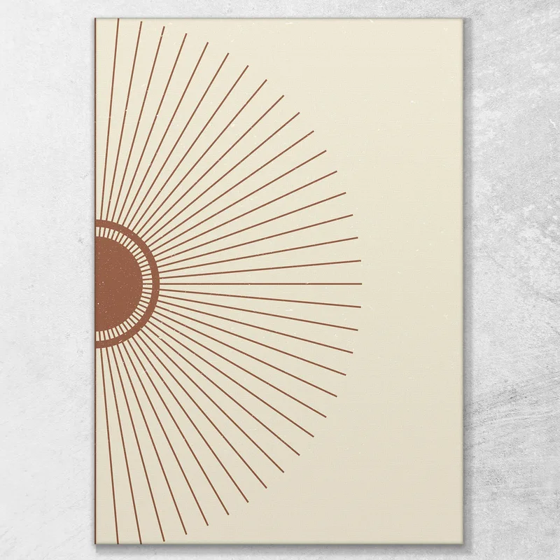 Quadro Boho Chic Minimal Composizione Geometrica Raggi Di Sole Su Sfondo Beige