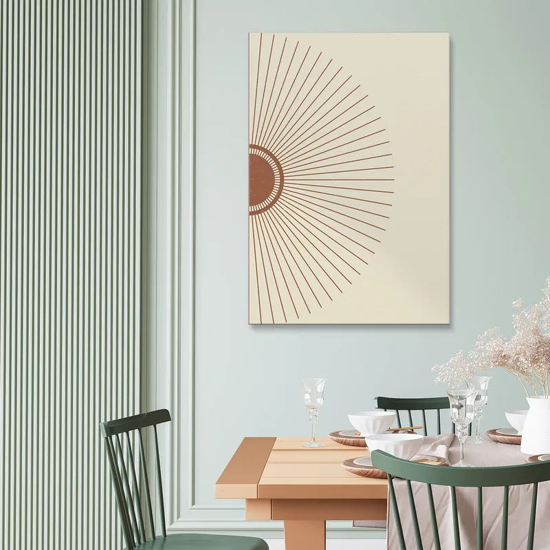 Quadro Boho Chic Minimal Composizione Geometrica Raggi Di Sole Su Sfondo Beige