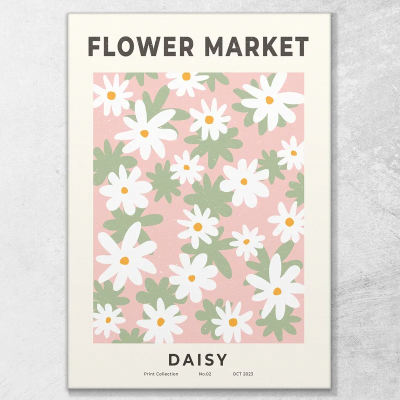 Quadro Boho Chic Minimal Mercato Dei Fiori Margherite Astratto