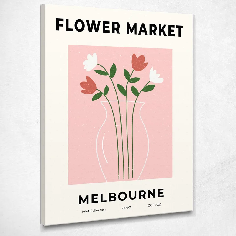 Quadro Boho Chic Minimal Mercato Floreale Melbourne Con Vaso Di Fiori Rossi E Bianchi quadro stampa su tela