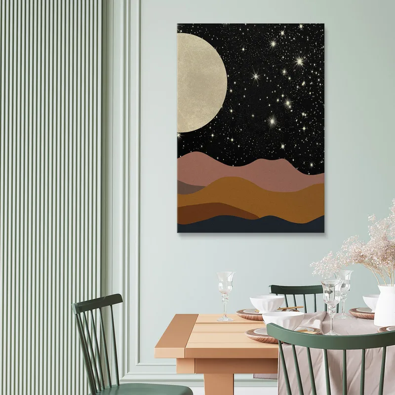 Boho Chic Minimal Framework Nachtlandschaft Mit Mond Und Sternen