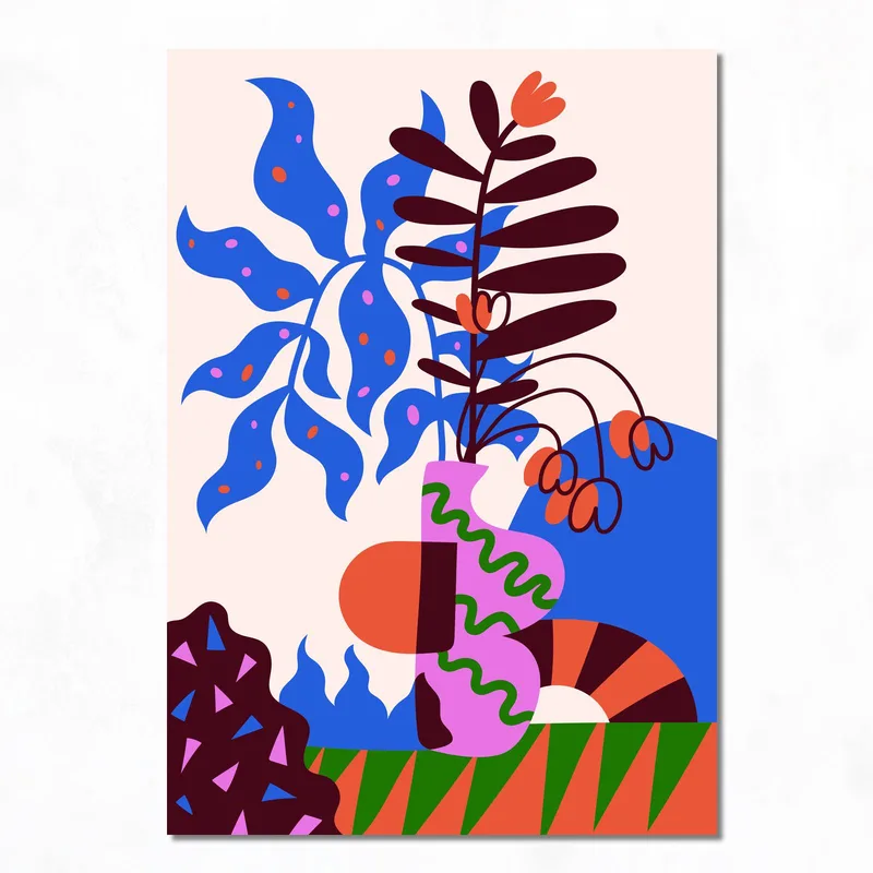 Lienzo artistico composición botánica abstracta