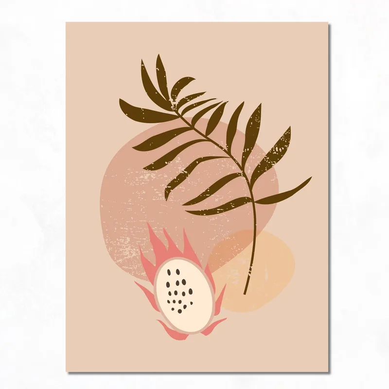 Leinwanddruck tropische palm- und drachenfrucht-illustration