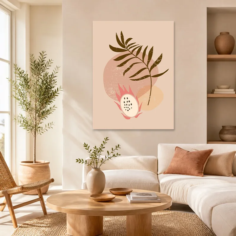 Leinwanddruck tropische palm- und drachenfrucht-illustration