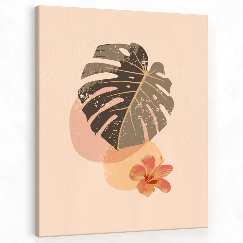Tropisches Blatt und Hibiskus modernes wandbild