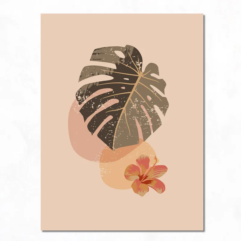 Tropisches Blatt und Hibiskus modernes wandbild