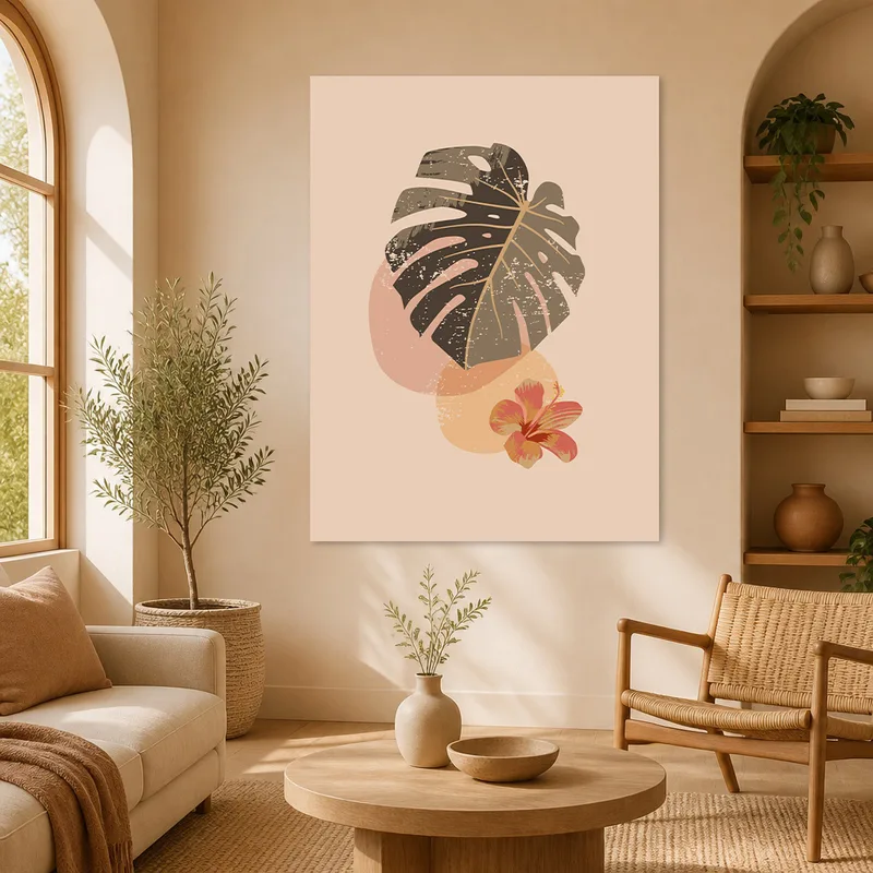 Tropisches Blatt und Hibiskus modernes wandbild