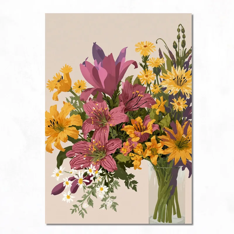 Toile artistique bouquet floral vibrant
