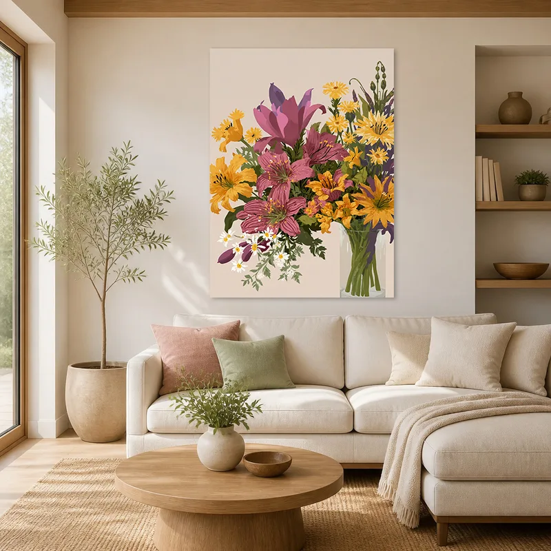 Toile artistique bouquet floral vibrant