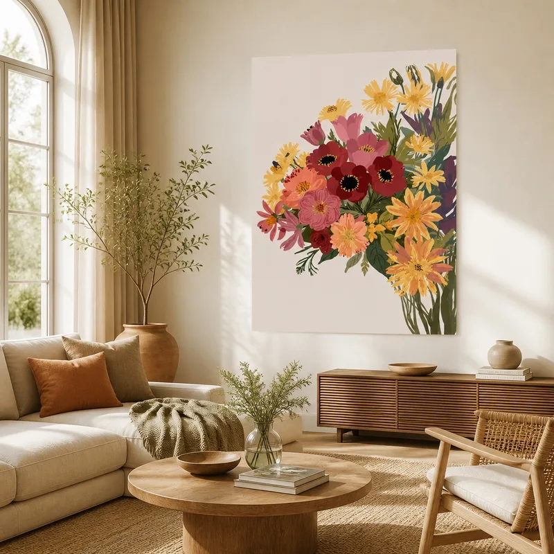Lebendiger Blumenstrauß drucken auf leinwand