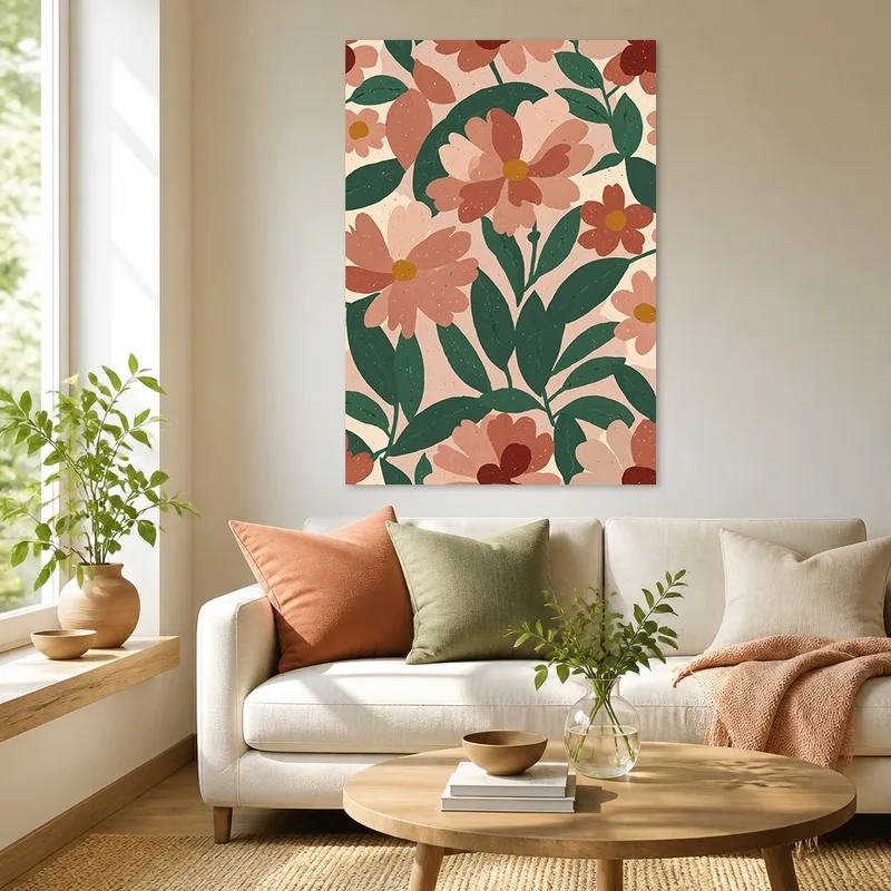 Lienzo artistico armonía floral en tonos cálidos