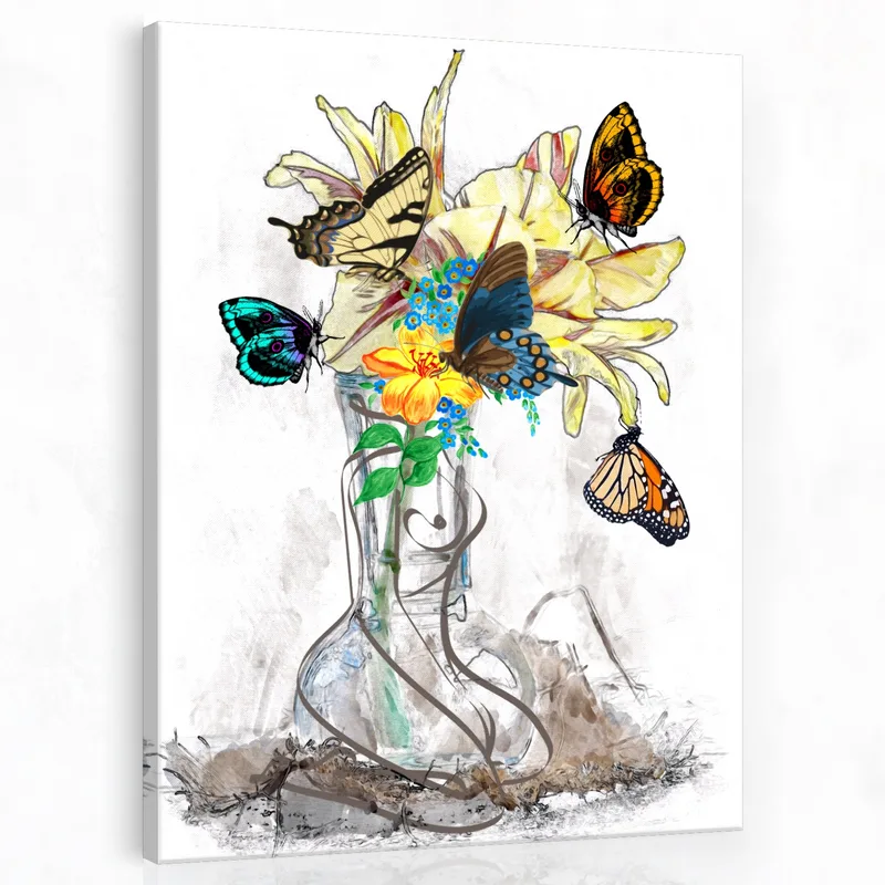 Harmonie Papillon et Florale tableau sur toile