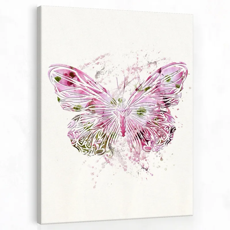 Impression sur toile papillon floral rose art