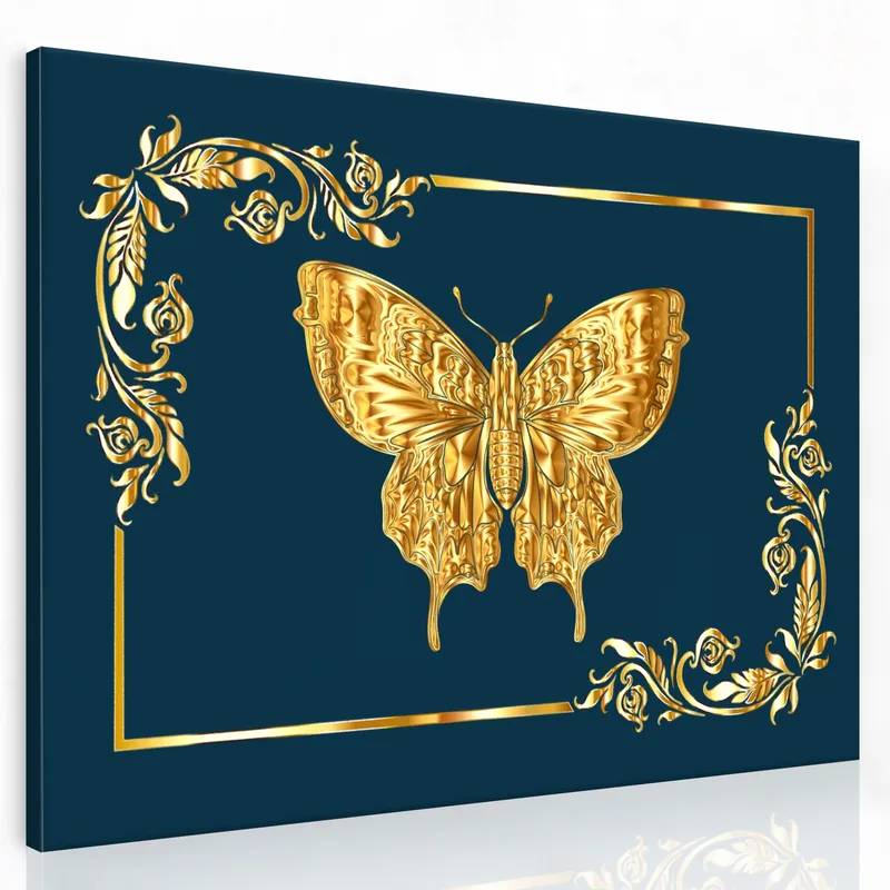 Papillon Doré sur Bleu Marine tableau moderne