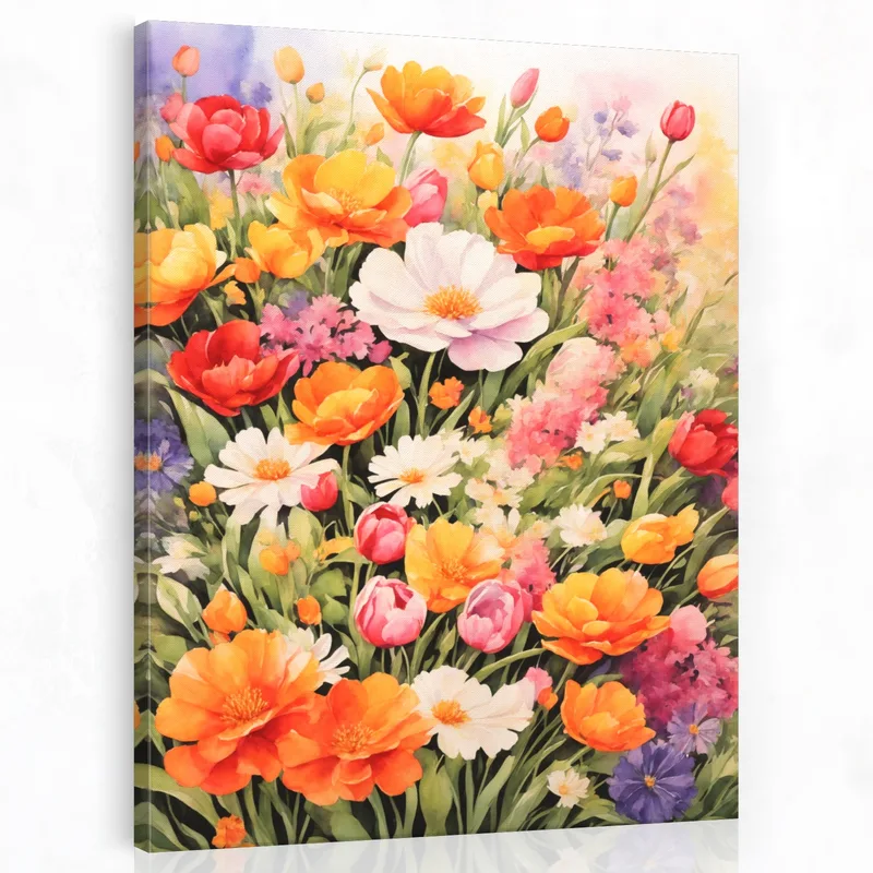 Toile artistique éclosion florale printanière vibrante