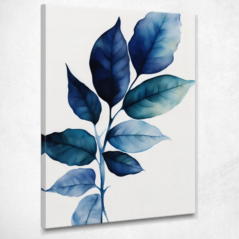 Quadro Botanico Moderno Foglie Blu Sfumature Acquatiche quadro stampa su tela