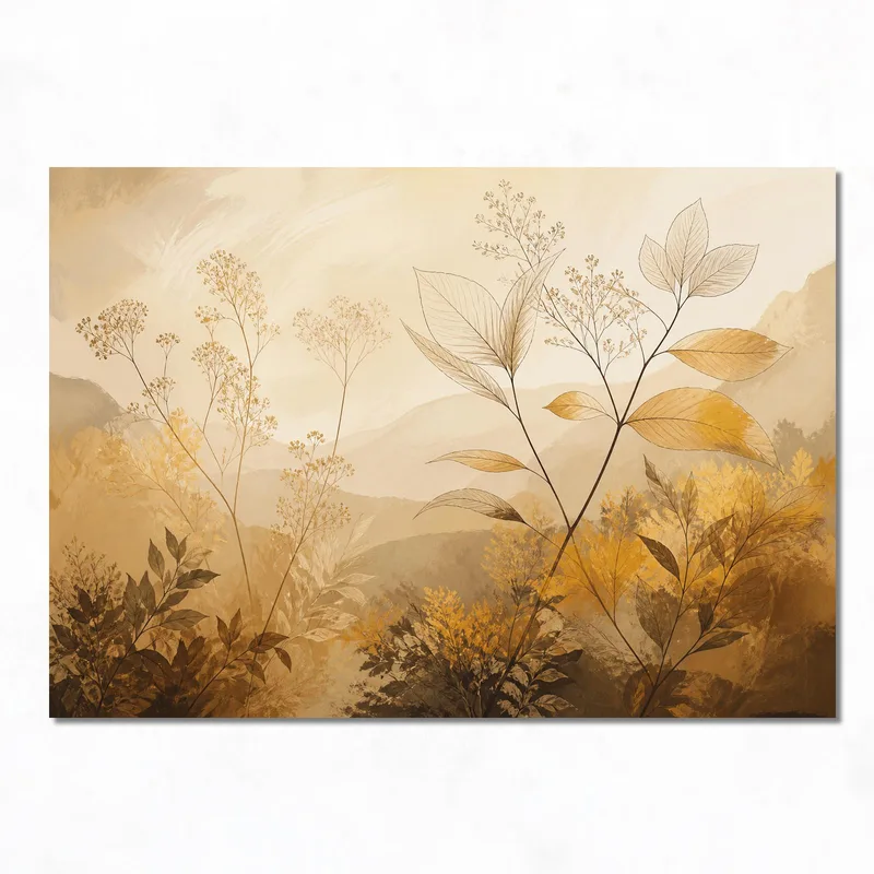 Quadro moderno paesaggio botanico dorato