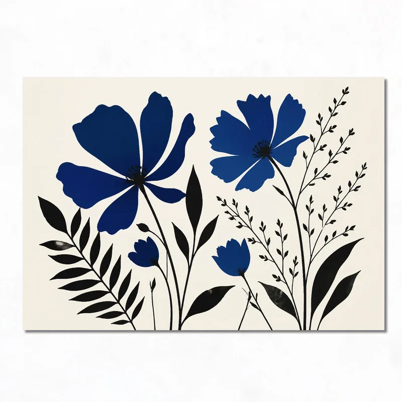Canvas wall art blue botanical silhouette