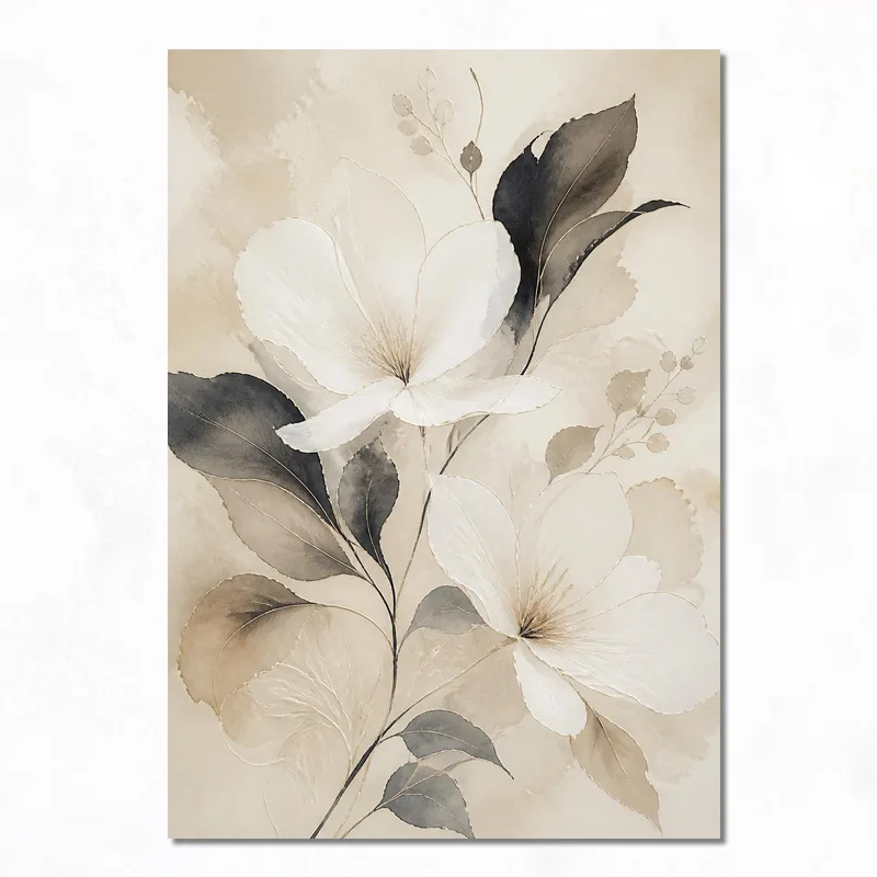 Quadro su tela eleganza floreale seppia