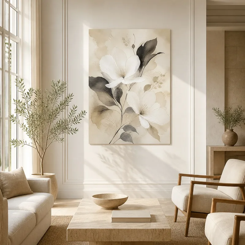 Quadro su tela eleganza floreale seppia