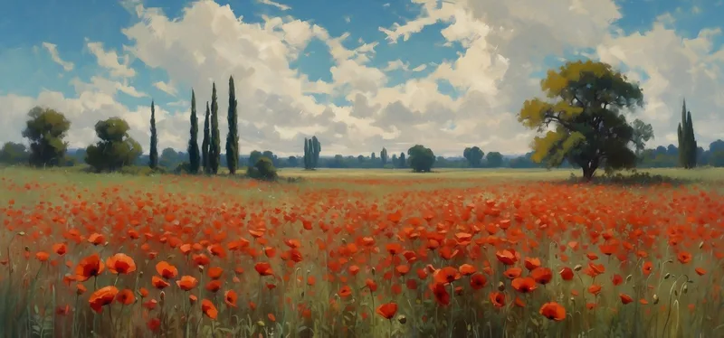 Quadro Botanico Splendore Dei Papaveri Sotto Il Cielo Azzurro