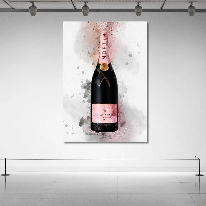 Cuadro Abstracto Moderno De Champán Moet Et Chandon En Tonos Rosa