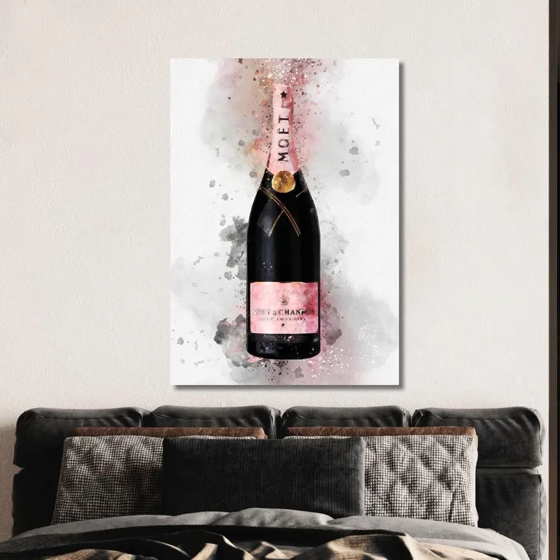 Cuadro Abstracto Moderno De Champán Moet Et Chandon En Tonos Rosa