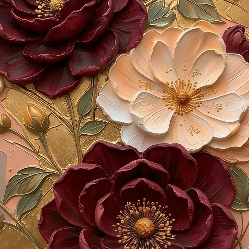 Burgundy and Cream Floral Elegance canvas wall art