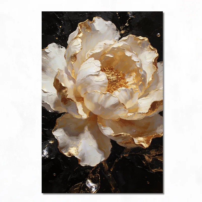 Quadro su tela peonia oro bianco