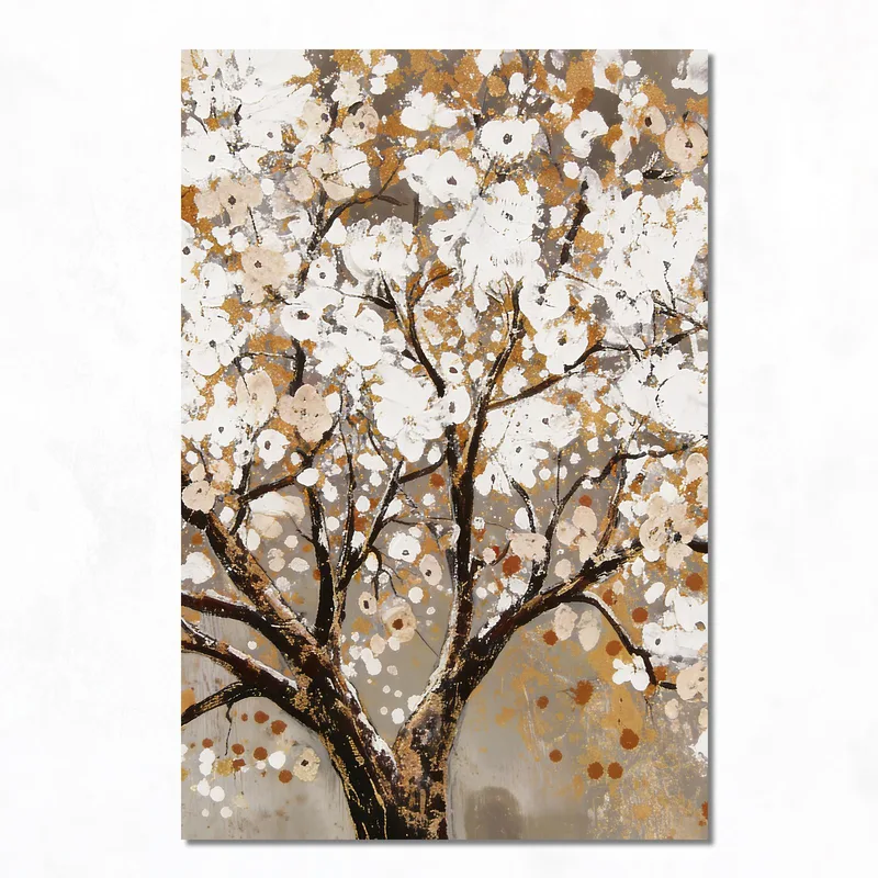 Albero Astratto Fiorito Dorato quadro canvas
