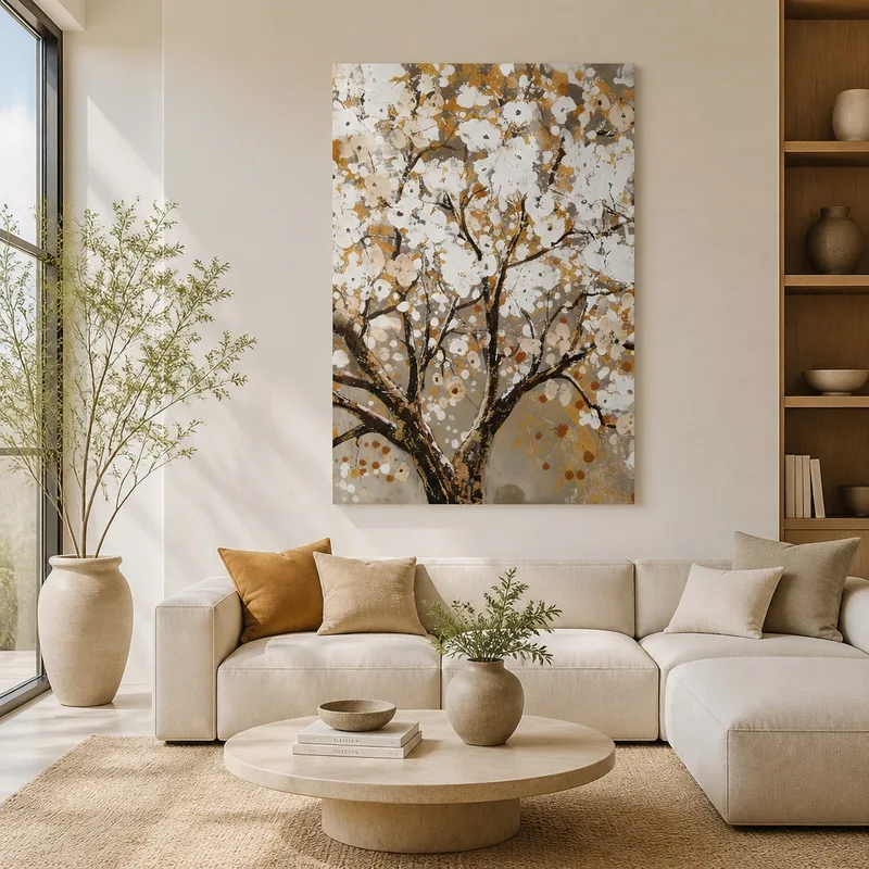 Albero Astratto Fiorito Dorato quadro canvas