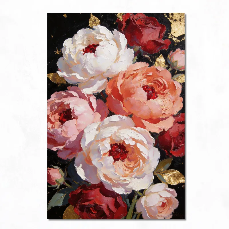 Eleganza Flora di Peonie e Rose stampa su tela