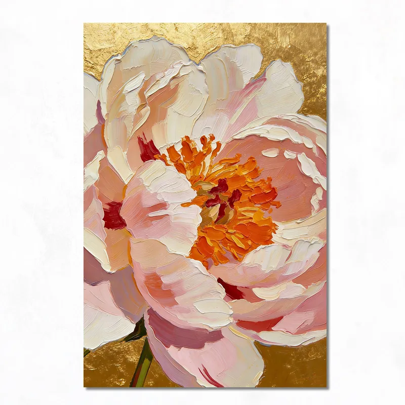 Quadro moderno fiore di peonia su sfondo oro